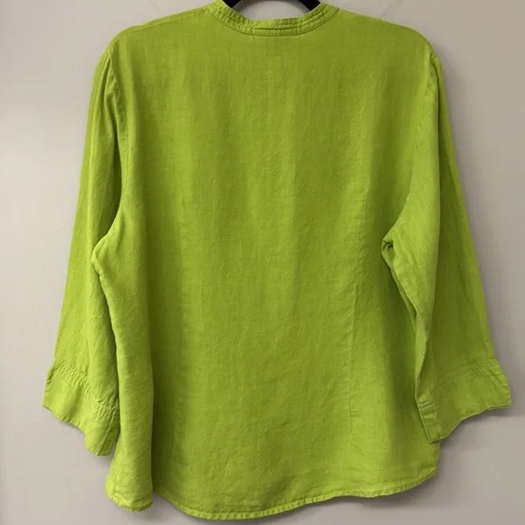 Vintage Talbots Linen Mandarin Collar Button Down Blouse Shirt | Green Leaf | L - Picture 5 of 10